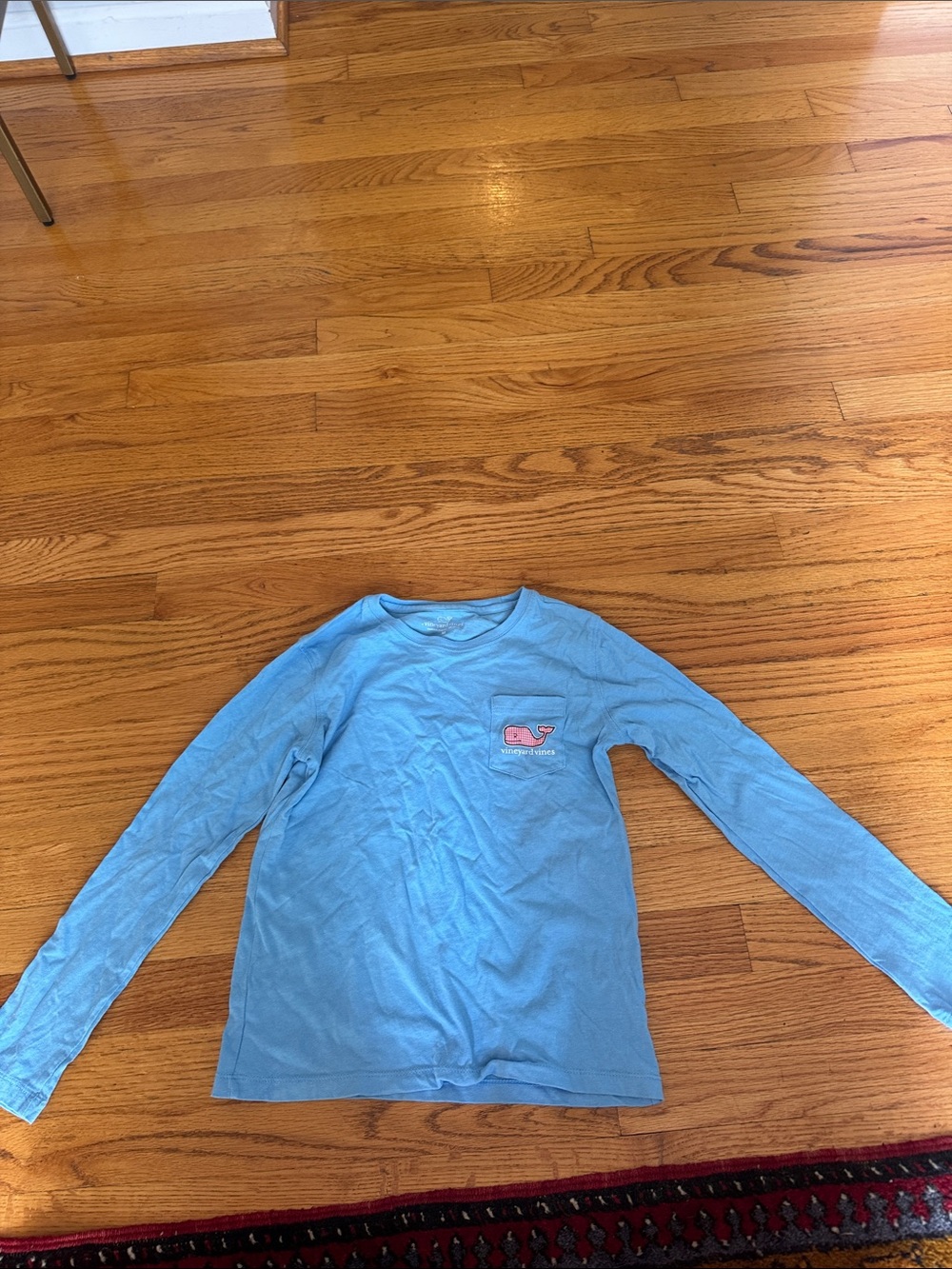 Vineyard Vines Kids' Long-Sleeve Tee in Sky Blue with Pink Whale
